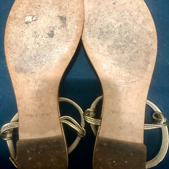 Kate Spade 3 Rhinestone, Gold, Flat Sandals. Leather, Made in Italy. Rare find. - Picture 6 of 9